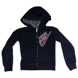 Nike Sweatshirt Girls Size 6 Black Hoodie Full Zip Swoosh